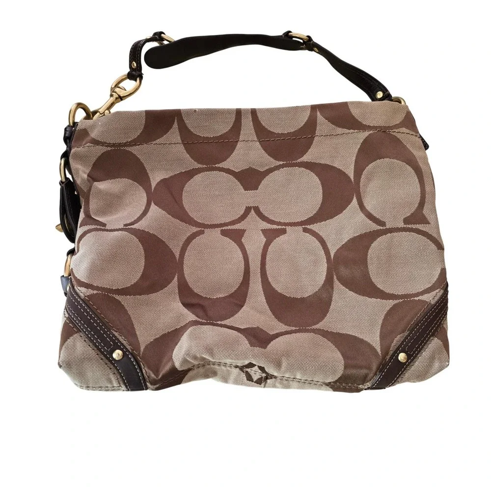 Coach Carly Signature Jacquard Hobo Bag Brown Tan Leather Trim 12873 Y2K